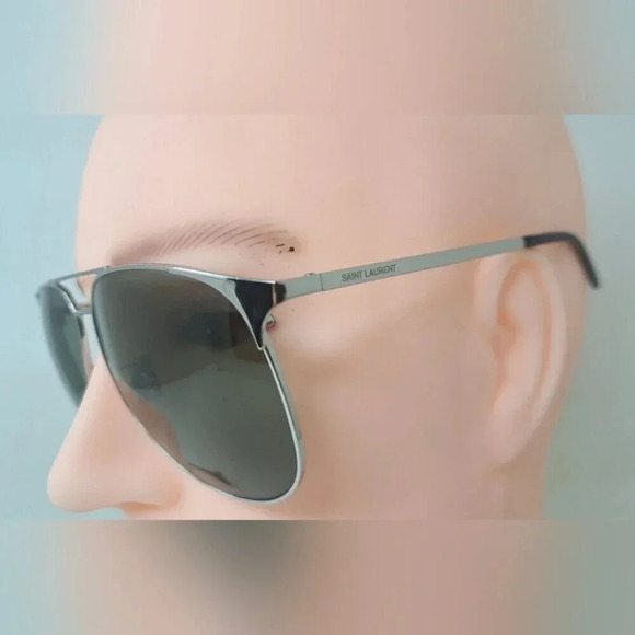Saint Laurent Men's Aviator Sunglasses Metal Silver Green SL 279 004 61-14-145 - Picture 11 of 16